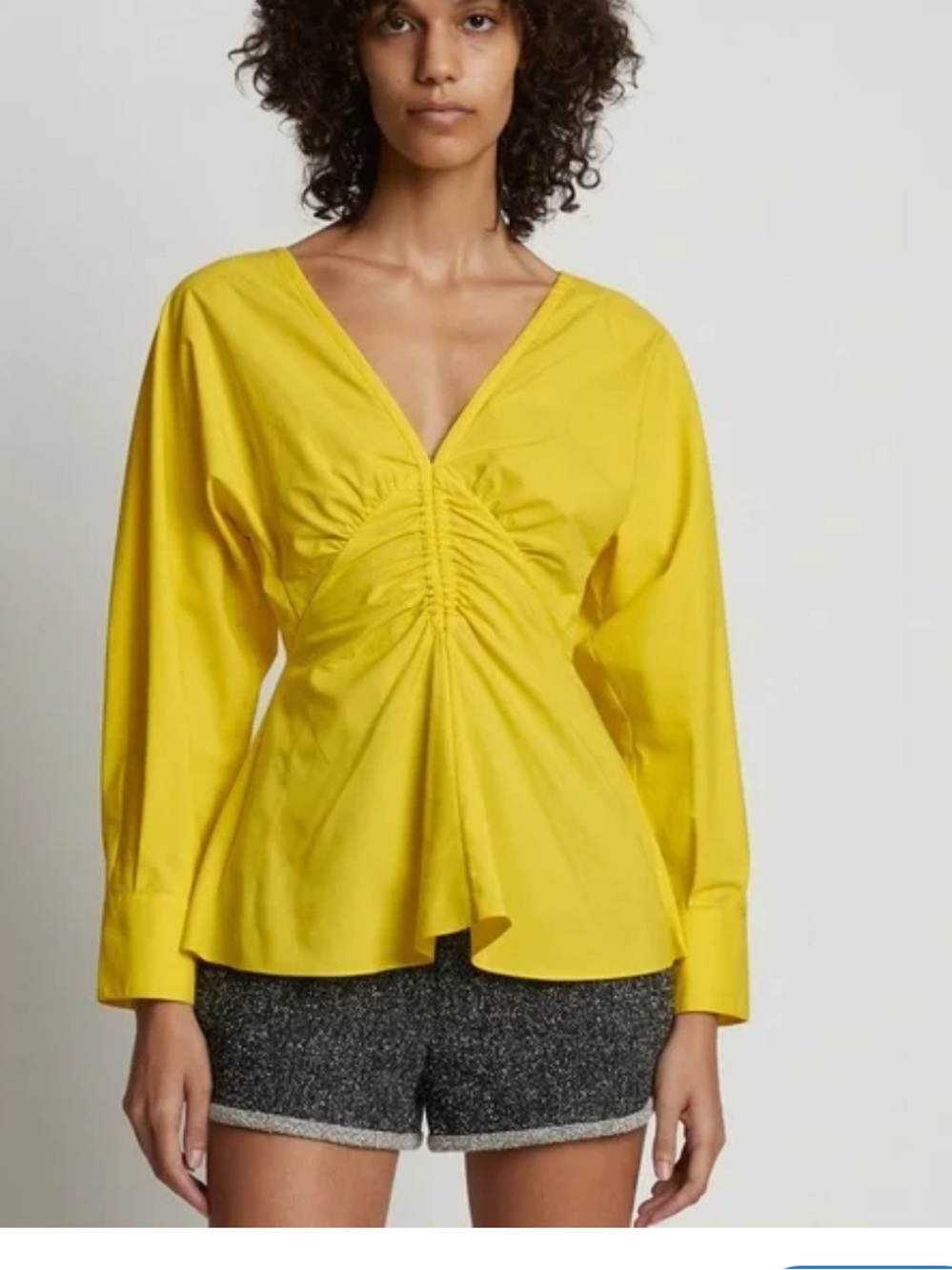 Proenza Schouler Bright Yellow V-Neck Gathered Front Blouse